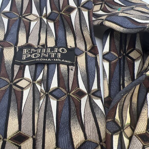 Emilio Ponti Men's Long Tie Silk Necktie 60"x 3.75” Jewel Tone Geometric WOW! - Picture 3 of 8